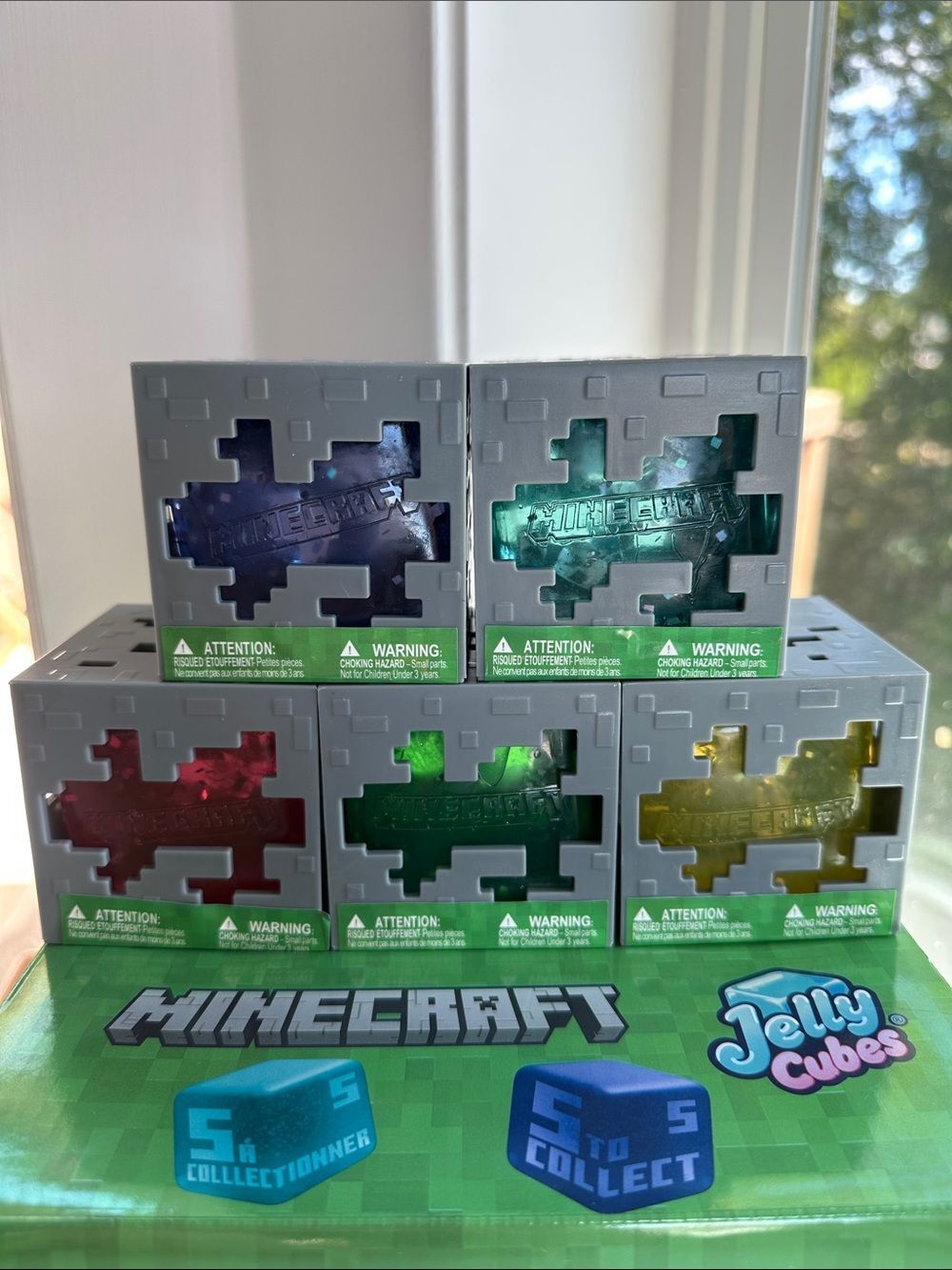 Minecraft Jelly Cube Complete Set 5 Squishy Squeeze Fidget Toys NEW